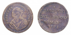 ROMA PIO VI (1775-1779) 2 1/2 BAIOCCHI 1795 SAMPIETRINO R CU. 17,86 GR. qBB/BB