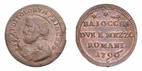 ROMA PIO VI (1775-1779) 2 1/2 BAIOCCHI 1796 SAMPIETRINO CU. 17,24 GR. qFDC (TRACCE DI ROSSO)
