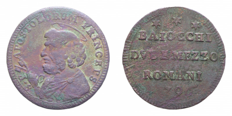 ROMA PIO VI (1775-1779) 2 1/2 BAIOCCHI 1796 SAMPIETRINO CU. 17,40 GR. qBB