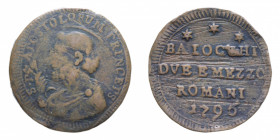 ROMA PIO VI (1775-1779) 2 1/2 BAIOCCHI 1796 SAMPIETRINO CU. 16,29 GR. qBB/BB