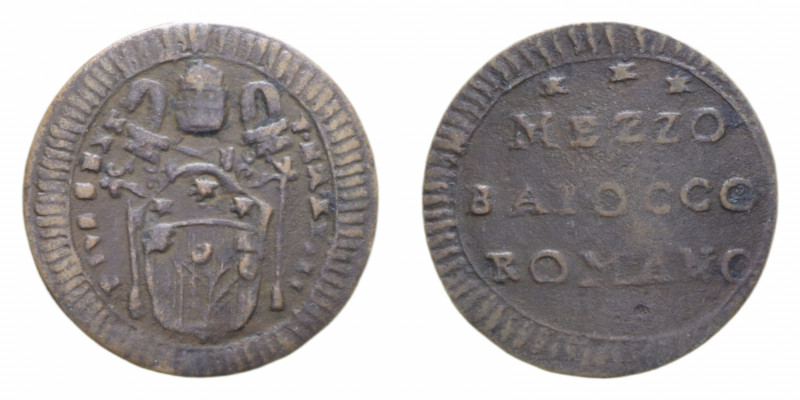 ROMA PIO VI (1775-1779) MEZZO BAIOCCO ROMANO CU. 3,31 GR. BB