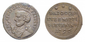 SAN SEVERINO PIO VI (1775-1779) 2 1/2 BAIOCCHI 1796 SAMPIETRINO CU. 13,21 GR. SPL