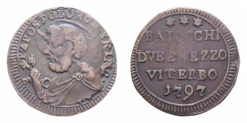 VITERBO PIO VI (1775-1779) 2 1/2 BAIOCCHI 1797 SAMPIETRINO MODULO RIDOTTO CU. 8,...