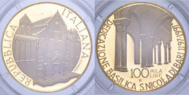 100000 LIRE 1997 BASILICA S. NICOLA DI BARI AU 15 GR. IN COFANETTO PROOF