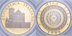 100000 LIRE 1999 BASILICA DI S. FRANCESCO D'ASSISI AU 15 GR. IN COFANETTO PROOF