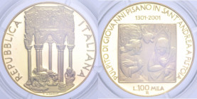 100000 LIRE 2001 PULPITO DELLA PIEVE DI SANT'ANDREA IN PISTOIA AU 15 GR. IN COFANETTO PROOF