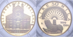 50000 LIRE 1999 DUOMO DI MODENA AU 7,5 GR. IN COFANETTO PROOF