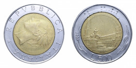 500 LIRE 1986 BIMETALLO ASSE RUOTATO 90° AC.BA. 6,74 GR. qSPL