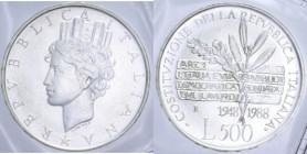 500 LIRE 1988 COSTITUZIONE AG. 11 GR. IN ASTUCCIO FDC