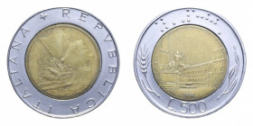 500 LIRE 1989 BIMETALLO ASSE RUOTATO 150° AC.BA. 6,75 GR. SPL