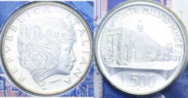 500 LIRE 1991 PONTE MILVIO AG. 15 GR. IN FOLDER FDC