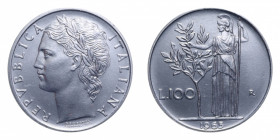 100 LIRE 1965 MINERVA AC. 8 GR. FDC (SEGNETTI AL D/)