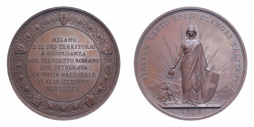 MEDAGLIA MILANO 1870 RICORDO DEL PLEBISCITO ROMANO CHE INTEGRAVA L'UNITA' NAZIONALE AE. 97,79 GR. 62 MM. IN SCATOLA SPL-FDC