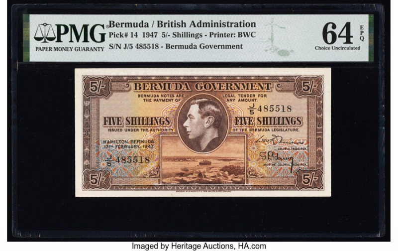 Bermuda Bermuda Government 5 Shillings 17.2.1947 Pick 14 PMG Choice Uncirculated...