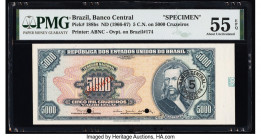 Brazil Banco Central Do Brasil 5 Cruzeiros Novos on 5000 Cruz ND (1966-67) Pick 188bs Specimen PMG About Uncirculated 55 EPQ. Red Specimen overprints ...