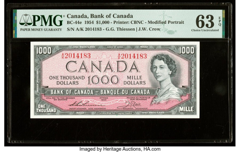 Canada Bank of Canada $1000 1954 Pick 83e BC-44e PMG Choice Uncirculated 63 EPQ....