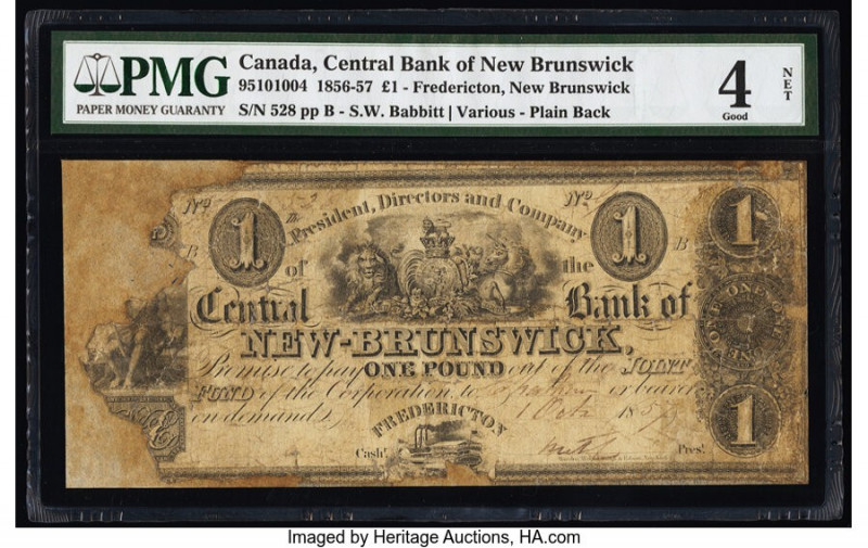 Canada Fredericton, NB- Central Bank of New Brunswick 1 Pound 1.10.1857 Ch.# 95-...