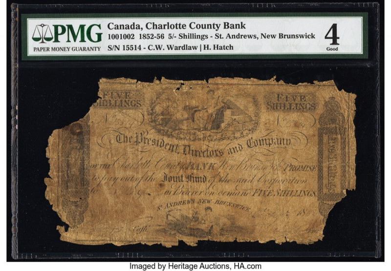 Canada St. Andrews, NB- Charlotte County Bank 5 Shillings 12.8.1856 Ch.# 100-10-...