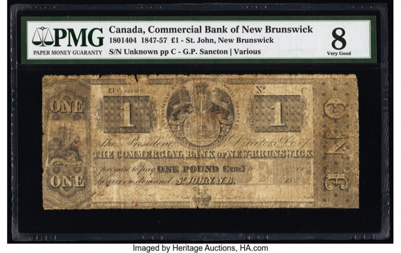 Canada St. John, NB- Commercial Bank of New Brunswick 1 Pound (ca. 1847-57) Ch.#...
