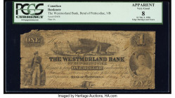 Canada Bend of Petticodiac, NB- Westmorland Bank of New Brunswick $1 1.5.1856 Ch.# 800-10-08 PCGS Apparent Very Good 8. This examples has some edge da...