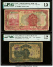 China China & South Sea Bank, Limited, Shanghai 5; 1 Yuan 1927; 1931 Pick A127b; A132A Two Examples PMG Choice Fine 15; Fine 12. A corner missing is m...