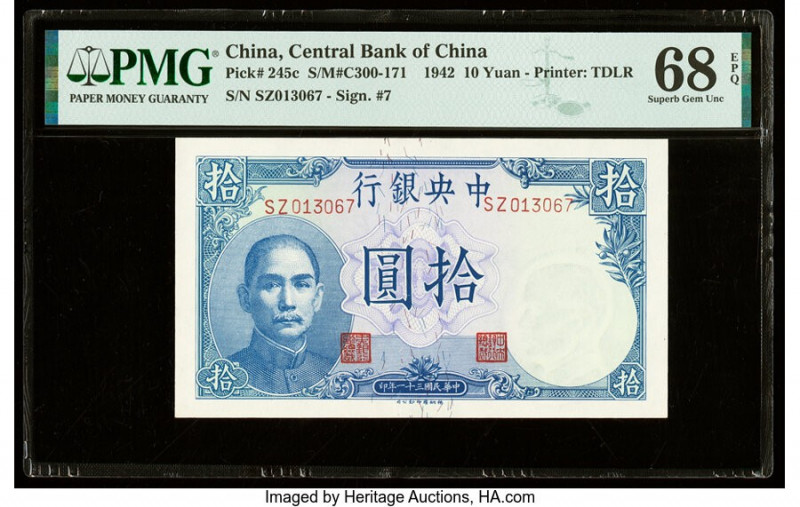 China Central Bank of China 10 Yuan 1942 Pick 245c S/M#C300-171 PMG Superb Gem U...
