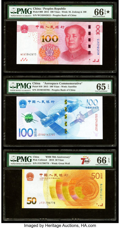 China People's Bank of China 100 (2); 50 Yuan 2015 (2); 2018 Pick 909; 910; UNL ...