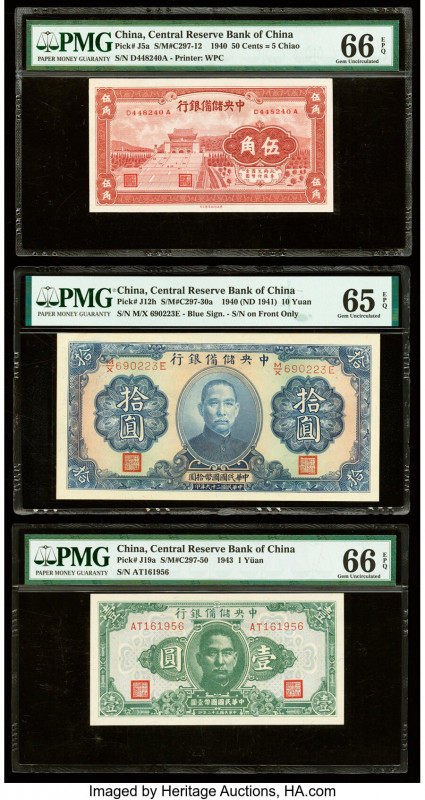 China Central Reserve Bank of China 50 Cents = 5 Chiao; 10; 1 Yuan 1940 (2) 1943...