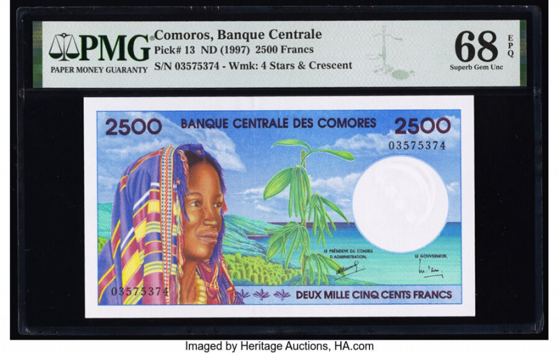 Comoros Banque Centrale Des Comores 2500 Francs ND (1997) Pick 13 PMG Superb Gem...