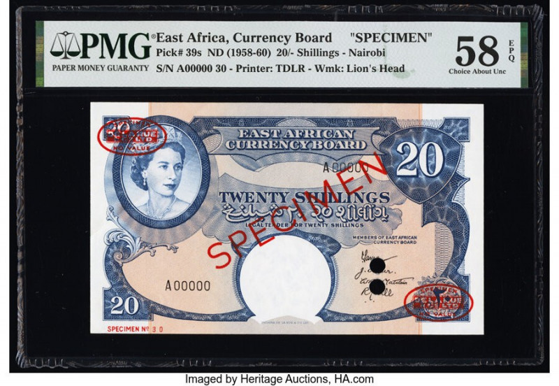 East Africa East African Currency Board 20 Shillings ND (1958-60) Pick 39s Speci...