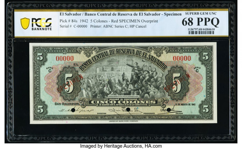 El Salvador Banco Central de Reserva de El Salvador 5 Colones 11.8.1942 Pick 84s...