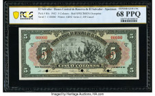 El Salvador Banco Central de Reserva de El Salvador 5 Colones 11.8.1942 Pick 84s Specimen PCGS Banknote Superb Gem Unc 68 PPQ. Red Specimen overprints...