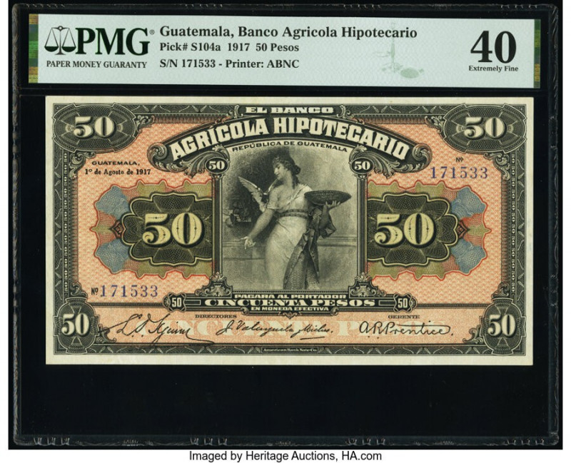 Guatemala Banco Agricola Hipotecario 50 Pesos 1.8.1917 Pick S104a PMG Extremely ...