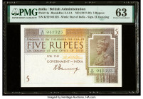 India Government of India 5 Rupees ND (1917-30) Pick 4a Jhunjhunwalla-Razack 3.4.1A PMG Choice Uncirculated 63. This is the sole finest graded example...