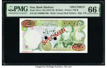 Iran Bank Markazi 50 Rials ND (1974-79) Pick 101es Specimen PMG Gem Uncirculated 66 EPQ. Red Specimen & TDLR overprints and two POCs are present on th...