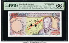 Iran Bank Markazi 5000 Rials ND (1974-79) Pick 106ds Specimen PMG Gem Uncirculated 66 EPQ. Red Specimen & TDLR overprints and two POCs are present on ...