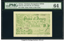 Jersey States of Jersey (German Occupation) 10 Shillings ND (1941-42) Pick 5a PMG Choice Uncirculated 64. An annotation is present on this note. 

HID...