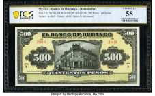 Mexico Banco de Durango 500 Pesos ND (1914) Pick S278r M339r Remainder PCGS Banknote Choice AU 58. 

HID09801242017

© 2022 Heritage Auctions | All Ri...