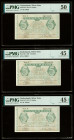 Netherlands Silver Note 5 Gulden 16.10.1944 Pick 63 Three Examples PMG About Uncirculated 50; Choice Extremely Fine 45; Choice Extremely Fine 45 EPQ. ...