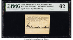 South Africa Matabeleland 6 Pence 1900 Pick S664e PMG Uncirculated 62. Stains. 

HID09801242017

© 2022 Heritage Auctions | All Rights Reserved