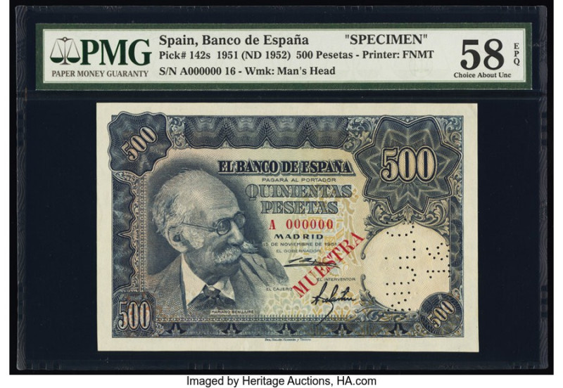 Spain Banco de Espana 500 Pesetas 15.11.1951 (ND 1952) Pick 142s Specimen PMG Ch...