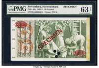 Switzerland National Bank 50 Franken 5.1.1970 Pick 48s Specimen PMG Choice Uncirculated 63 Net. Previous mounting, red Specimen & TDLR overprints and ...