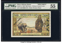 West African States Banque Centrale des Etats de L'Afrique de L'Ouest 500 Francs 1959 Pick 3s Specimen PMG About Uncirculated 55. Black Specimen overp...