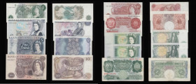 Bank of England (9) mostly about UNC - UNC O'Brien (2) 10 Shillings B271 Red-Brown issue 1955 serial number C51Y 891803 and 1 Pound Green B273 issue 1...