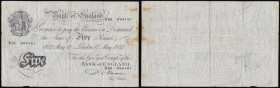 Five Pounds Beale white B270, issued May 17 1952, X82 084161 NVF with some foxing and a pencil annotation on the reverse, comes in a Westminster folde...