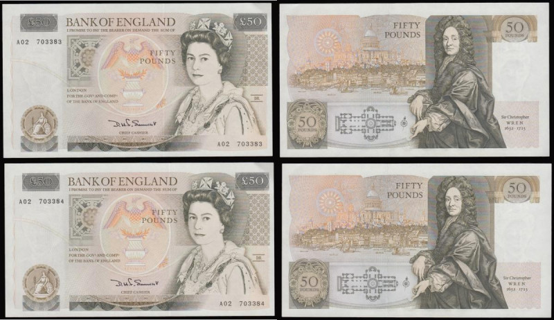 Fifty pounds Somerset B352 issued 1981 (2 consecutives) series A02 703383 and A0...