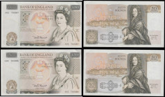 Fifty pounds Somerset B352 issued 1981 (2 consecutives) series A02 703387 and A02 703388, Christopher Wren on reverse, Pick381a, about UNC (light fold...