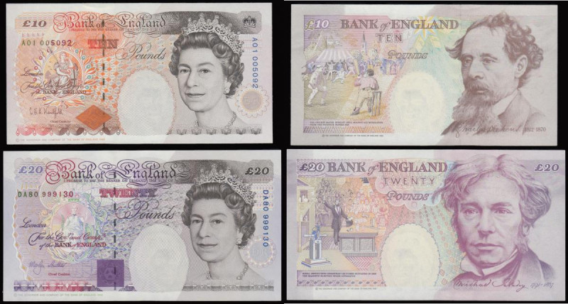 Ten Pounds Kentfield 1992 Charles Dickens B366 A01 005092 and Twenty Pounds Lowt...