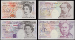 Ten Pounds Kentfield 1992 Charles Dickens B366 A01 005092 and Twenty Pounds Lowther Faraday 1999 B384 Last Series (from pack C148) DA80 999130 both Un...