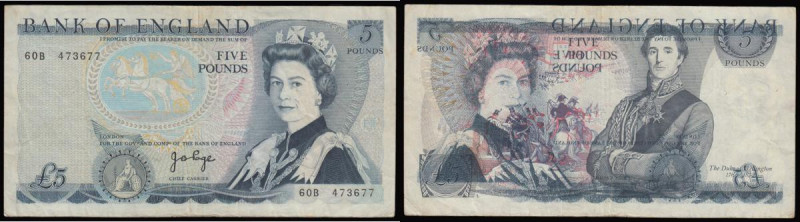 ERROR Five Pound Page B344 60B 473677 reverse offset with portrait of Queen Eliz...